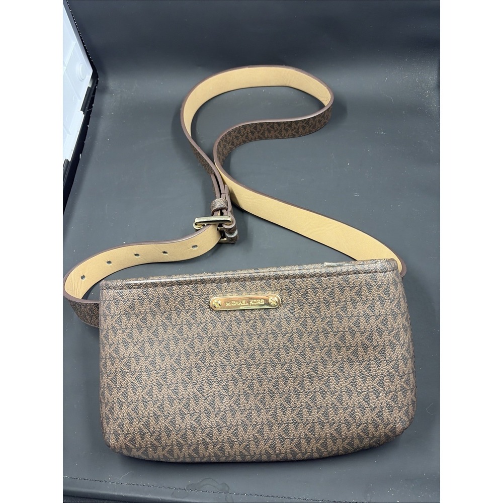 Michael Kors MK Monogram Belt Bag Brown Logo Waist Fanny Pack Y2K Designer 8x5